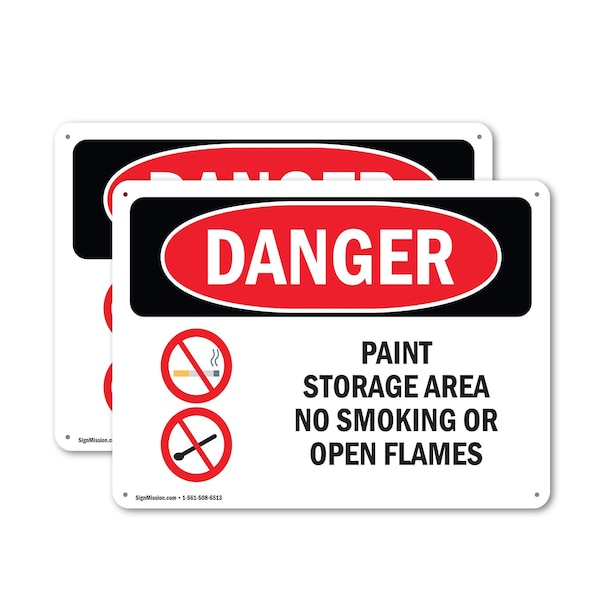 Signmission Paint Storage Area No Smoking Or Open Flames Danger Sign, Plastic, 10in W x 7in L, 2PK OS-2PACK-DS-P-710-L-1516 - main